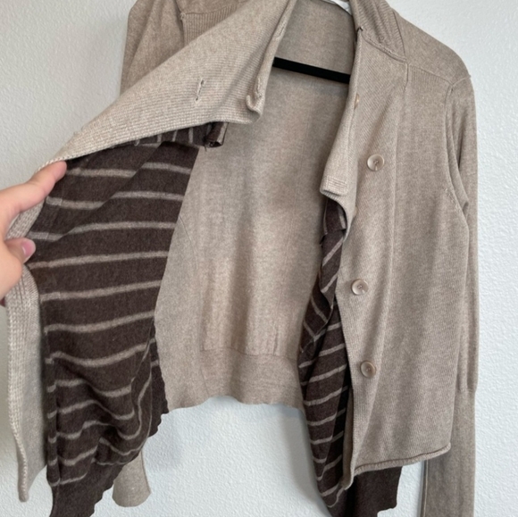 Anthropologie cardigan sweater with buttons - brown tan with interior stripes - Picture 2 of 5